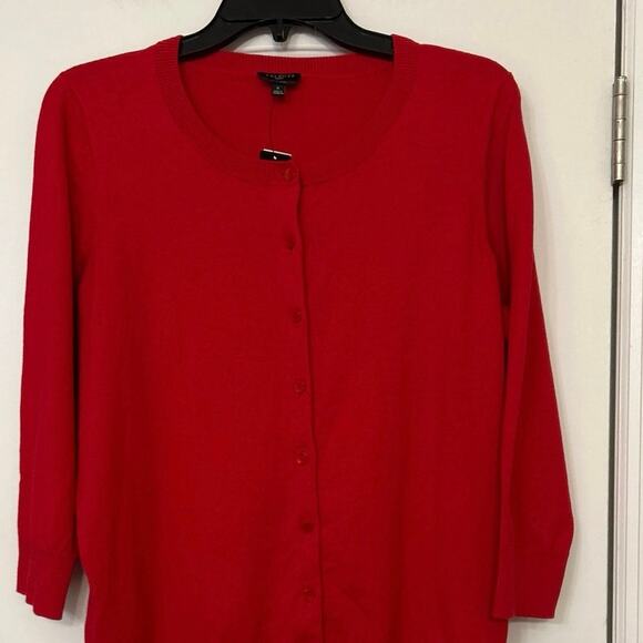 Talbots Pima Cotton Blend Red Cardigan Sweater 3/4 Sleeve Size X Preppy Academia - Picture 3 of 13